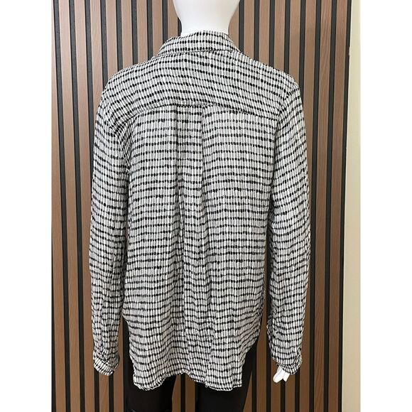 Anthropologie Cloth & Stone Women's M Black Striped Button Up Rayon Shirt Boho - Picture 2 of 9